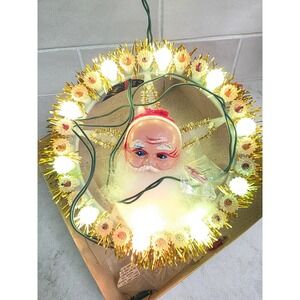 Vintage Creepy Santa Face Christmas Lights 30 Starburst Kitsch Taiwan Box Tested